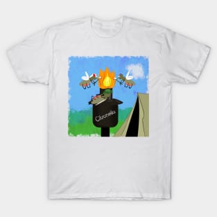 Mosquito Family Camping by Tiki Torch Cartoon T-Shirt